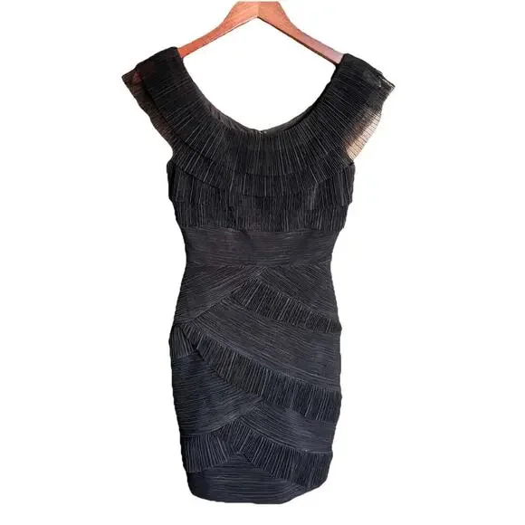 BCBG Briana Black Pleated Tulle Cocktail Homecoming Holiday Party Dress Size 2 - Picture 2 of 7